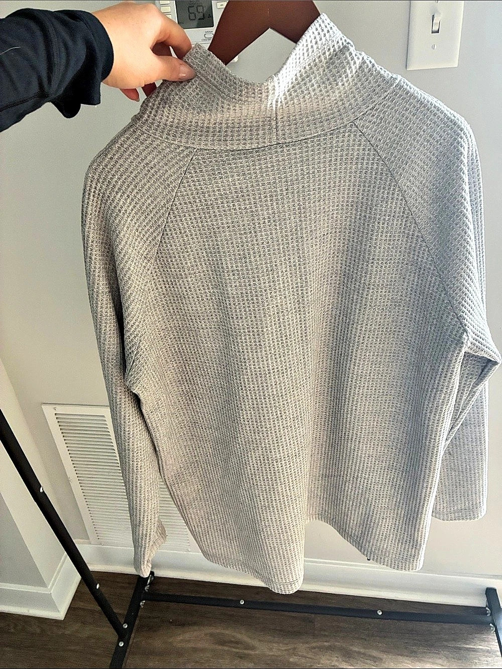 LL Bean Signature Collection Women's Gray Funnel Neck Waffle Pull Over